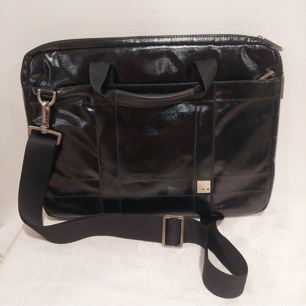 Knomo London Black Shiny 15" Laptop/Messenger Bag/briefcase Yellow Lining